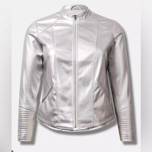 UEC TORRID faux leather zip-up moto jacket in metallic silver Sz 1